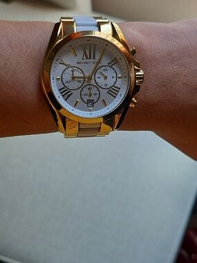 Michael Kors White and Gold Two-Tone Chronograph Watch